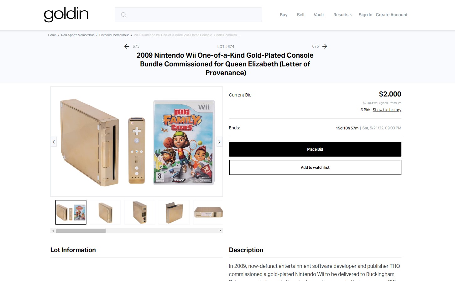 wii dorado subasta